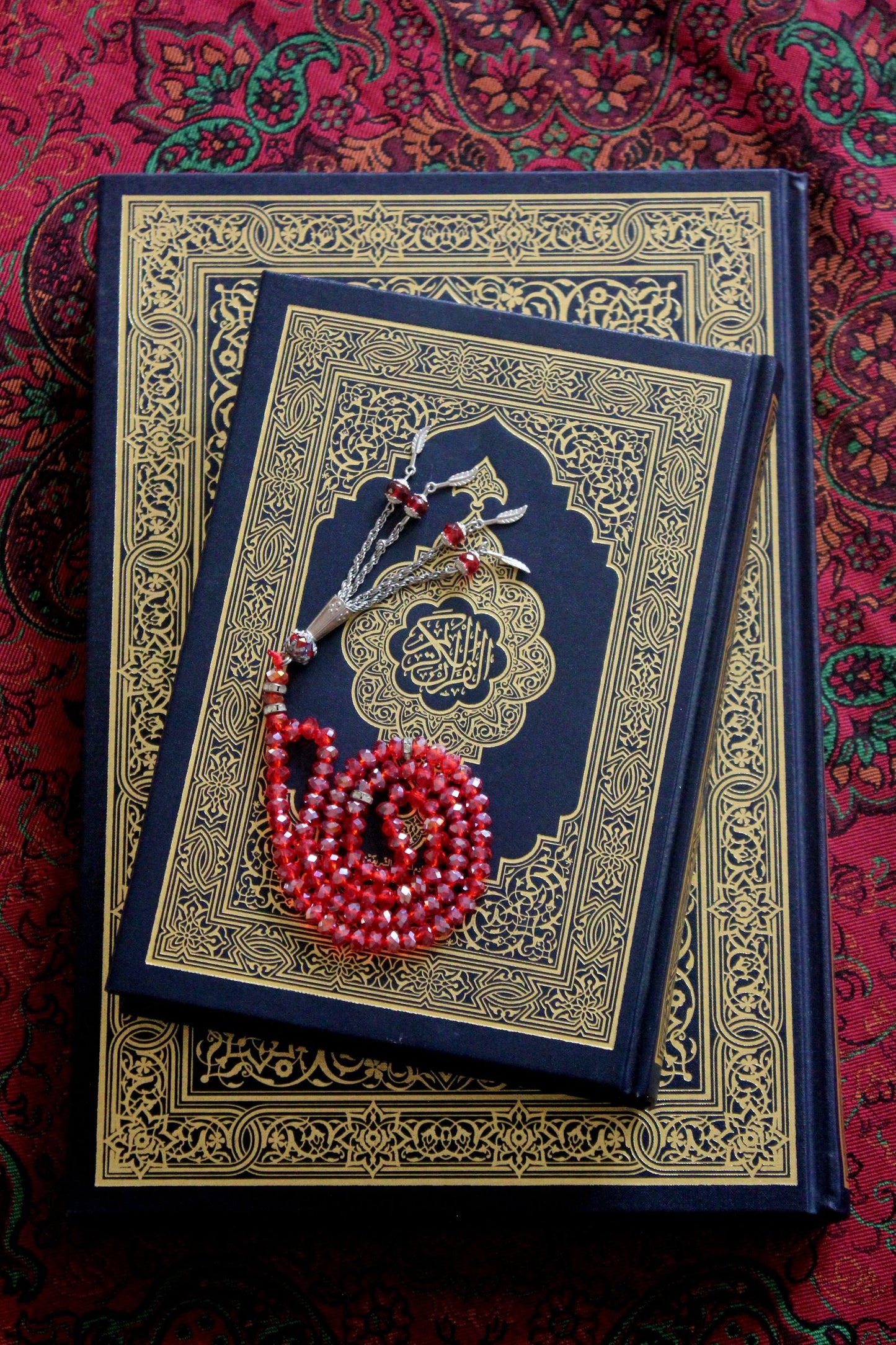 Red aqeeq tasbih with silver tassel