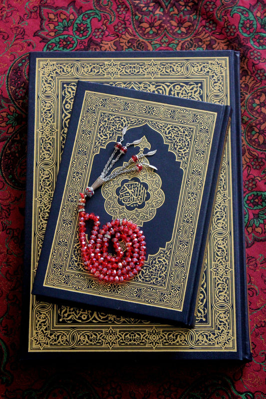 Red aqeeq tasbih with silver tassel